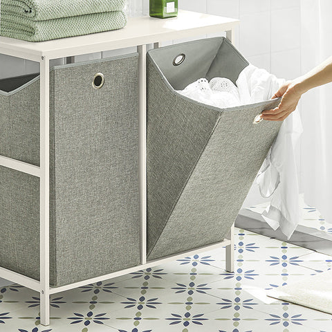 Rootz Laundry Chest - Laundry Collector - Linen Closet - Spacious Countertop - Enhanced Stability with Crossed Metal Bars - Dual Removable Bags - 77cm x 80cm x 38cm