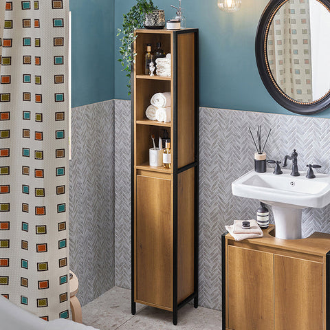 Rootz Tall Bathroom Cabinet - Storage Organizer - Bathroom Shelf - Vintage Design - Sturdy Metal Frame - Wall Anchoring - Adjustable Feet - 30cm x 168cm x 28cm