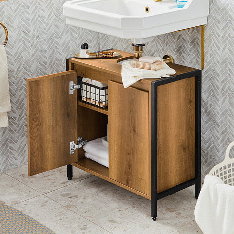 Rootz Sink Base Cabinet - Bathroom Cabinet - Washbasin Under-Sink Storage - Adjustable Feet - Siphon Cut-Out - Spacious Storage with 2 Doors and 1 Shelf - PB(E1) and Metal Frame - 60cm x 60cm x 30cm
