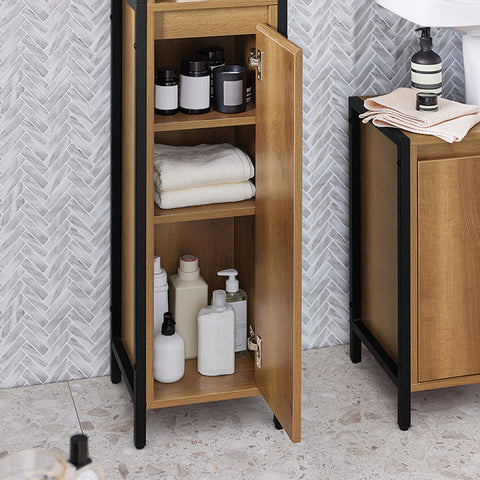 Rootz Tall Bathroom Cabinet - Storage Organizer - Bathroom Shelf - Vintage Design - Sturdy Metal Frame - Wall Anchoring - Adjustable Feet - 30cm x 168cm x 28cm