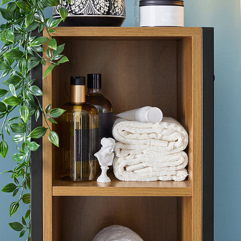 Rootz Tall Bathroom Cabinet - Storage Organizer - Bathroom Shelf - Vintage Design - Sturdy Metal Frame - Wall Anchoring - Adjustable Feet - 30cm x 168cm x 28cm