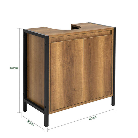 Rootz Modern Sink Base Cabinet - Bathroom Cabinet - Under Sink Storage - Adjustable Feet - Siphon Cut-Out - Spacious Storage - 60cm x 60cm x 30cm