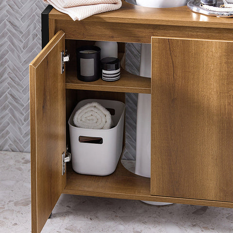 Rootz Modern Sink Base Cabinet - Bathroom Cabinet - Under Sink Storage - Adjustable Feet - Siphon Cut-Out - Spacious Storage - 60cm x 60cm x 30cm