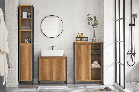 Rootz Sink Base Cabinet - Bathroom Cabinet - Washbasin Under-Sink Storage - Adjustable Feet - Siphon Cut-Out - Spacious Storage with 2 Doors and 1 Shelf - PB(E1) and Metal Frame - 60cm x 60cm x 30cm