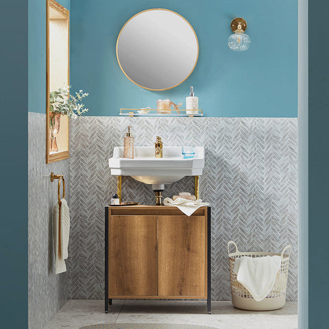 Rootz Sink Base Cabinet - Bathroom Cabinet - Washbasin Under-Sink Storage - Adjustable Feet - Siphon Cut-Out - Spacious Storage with 2 Doors and 1 Shelf - PB(E1) and Metal Frame - 60cm x 60cm x 30cm