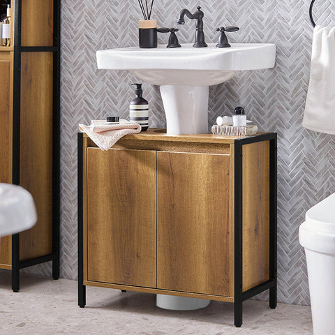 Rootz Modern Sink Base Cabinet - Bathroom Cabinet - Under Sink Storage - Adjustable Feet - Siphon Cut-Out - Spacious Storage - 60cm x 60cm x 30cm