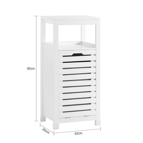 Rootz Waskast met Waszak - Wasverzamelaar - Wasmand - Luchtdoorlatende Lattendeuren - Vochtbescherming - Eenvoudige montage - Wit - 42cm x 90cm x 30cm