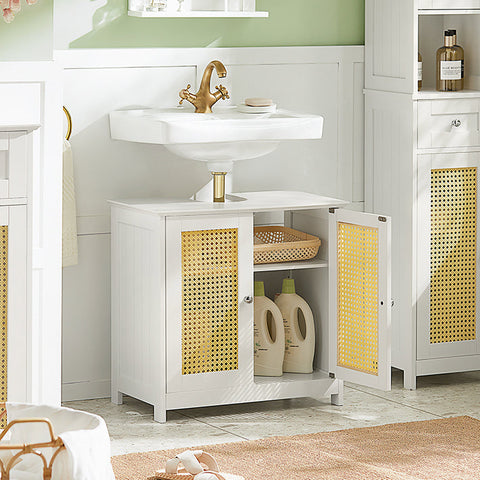 Rootz Sink Base Cabinet - Bathroom Storage - Vanity Unit - Adjustable Shelf - Air Circulating Grid Doors - MDF Construction - 60cm x 58cm x 35cm