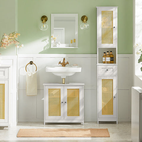 Rootz Sink Base Cabinet - Bathroom Storage - Vanity Unit - Adjustable Shelf - Air Circulating Grid Doors - MDF Construction - 60cm x 58cm x 35cm