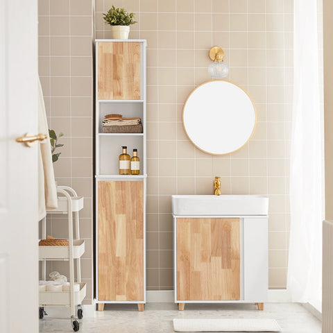Rootz Tall Bathroom Cabinet - Linen Closet - Storage Organizer - MDF and Rubber Wood - Ample Storage Space - Stable Design - Easy Assembly - 31cm x 170cm x 32cm