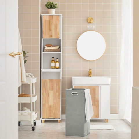 Rootz Tall Bathroom Cabinet - Linen Closet - Storage Organizer - MDF and Rubber Wood - Ample Storage Space - Stable Design - Easy Assembly - 31cm x 170cm x 32cm