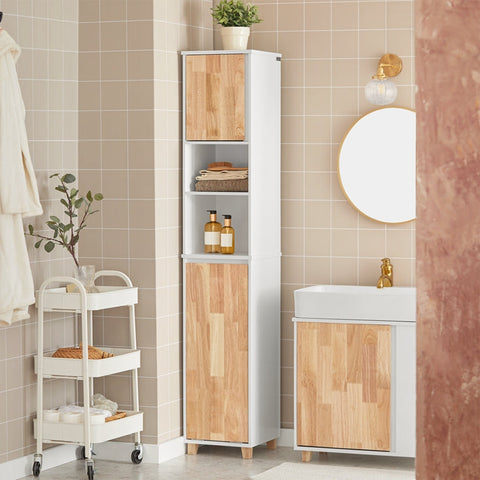 Rootz Tall Bathroom Cabinet - Linen Closet - Storage Organizer - MDF and Rubber Wood - Ample Storage Space - Stable Design - Easy Assembly - 31cm x 170cm x 32cm