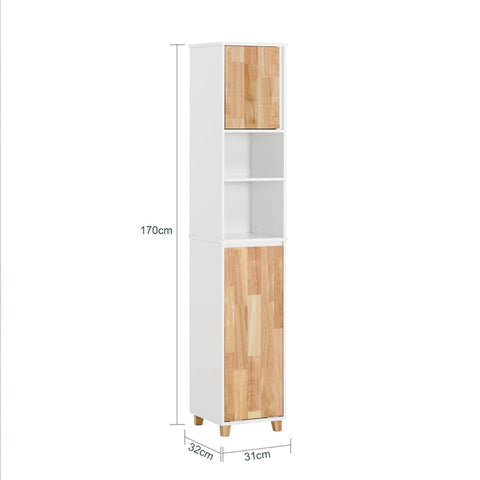 Rootz Tall Bathroom Cabinet - Linen Closet - Storage Organizer - MDF and Rubber Wood - Ample Storage Space - Stable Design - Easy Assembly - 31cm x 170cm x 32cm