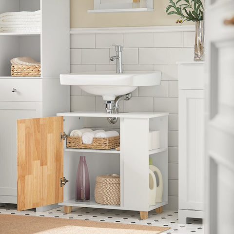 Rootz Sink Base Cabinet - Bathroom Vanity - Under Sink Storage - MDF and Rubber Wood - Siphon Cut-Out - Stable Design - 60cm x 60cm x 29cm