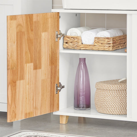 Rootz Sink Base Cabinet - Bathroom Vanity - Under Sink Storage - MDF and Rubber Wood - Siphon Cut-Out - Stable Design - 60cm x 60cm x 29cm