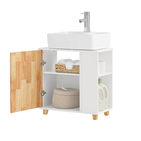 Rootz Sink Base Cabinet - Bathroom Vanity - Under Sink Storage - MDF and Rubber Wood - Siphon Cut-Out - Stable Design - 60cm x 60cm x 29cm