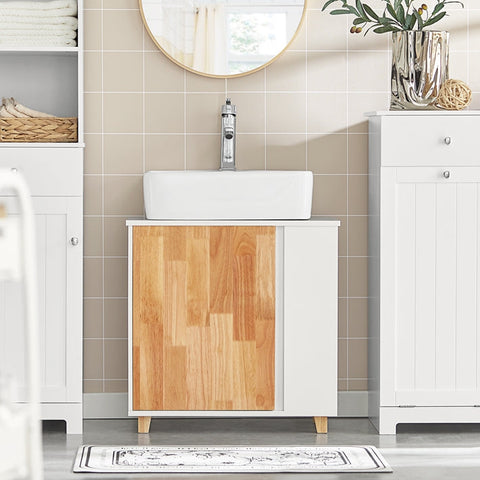 Rootz Sink Base Cabinet - Bathroom Vanity - Under Sink Storage - MDF and Rubber Wood - Siphon Cut-Out - Stable Design - 60cm x 60cm x 29cm