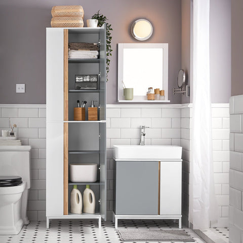 Rootz Tall Bathroom Cabinet - Storage Organizer - Freestanding Shelving Unit - MDF and Rubberwood Construction - Anti-Tip Stability - Easy Assembly - 50cm x 181cm x 30cm
