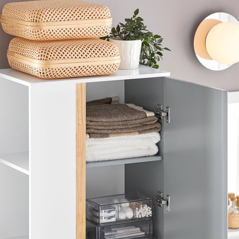 Rootz Tall Bathroom Cabinet - Storage Organizer - Freestanding Shelving Unit - MDF and Rubberwood Construction - Anti-Tip Stability - Easy Assembly - 50cm x 181cm x 30cm