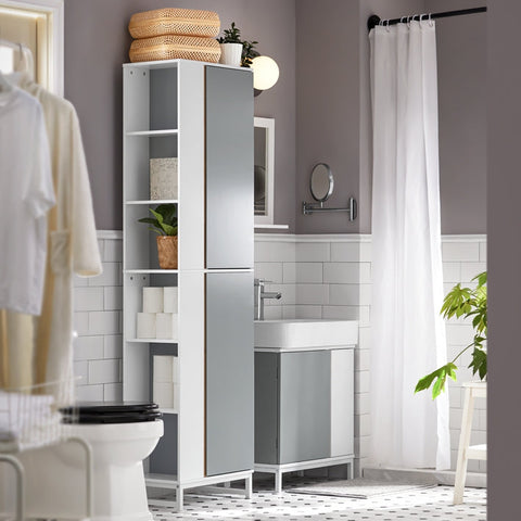 Rootz Tall Bathroom Cabinet - Storage Organizer - Freestanding Shelving Unit - MDF and Rubberwood Construction - Anti-Tip Stability - Easy Assembly - 50cm x 181cm x 30cm