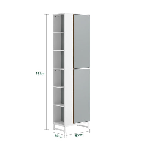 Rootz Tall Bathroom Cabinet - Storage Organizer - Freestanding Shelving Unit - MDF and Rubberwood Construction - Anti-Tip Stability - Easy Assembly - 50cm x 181cm x 30cm