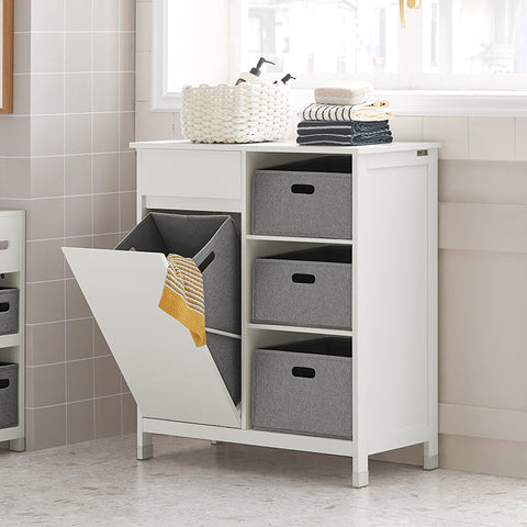 Rootz Linen Closet Laundry Collector - Laundry Basket - Bathroom Cabinet - White - Moisture-Resistant Foot Pad - Easy Assembly - 80cm x 91cm x 38cm