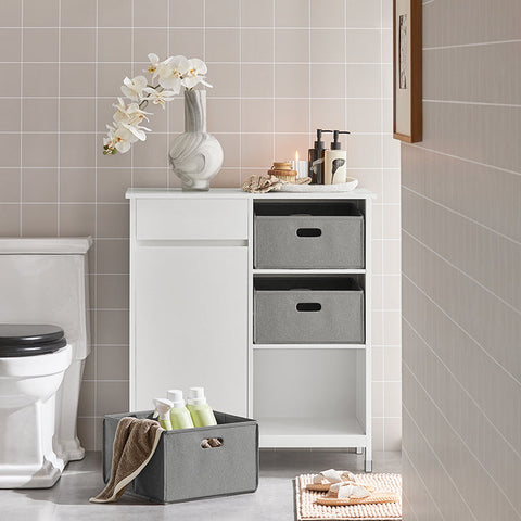 Rootz Linen Closet Laundry Collector - Laundry Basket - Bathroom Cabinet - White - Moisture-Resistant Foot Pad - Easy Assembly - 80cm x 91cm x 38cm