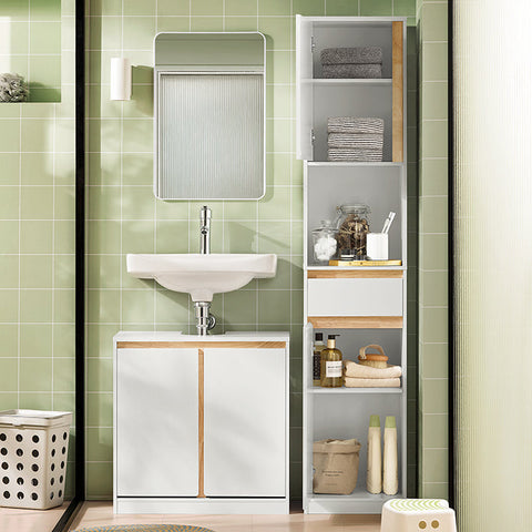 Rootz Tall Bathroom Cabinet - Storage Organizer - Bathroom Shelf - Adjustable Shelves - Anti-Tip Design - MDF & Rubber Wood - 35cm x 170cm x 33cm