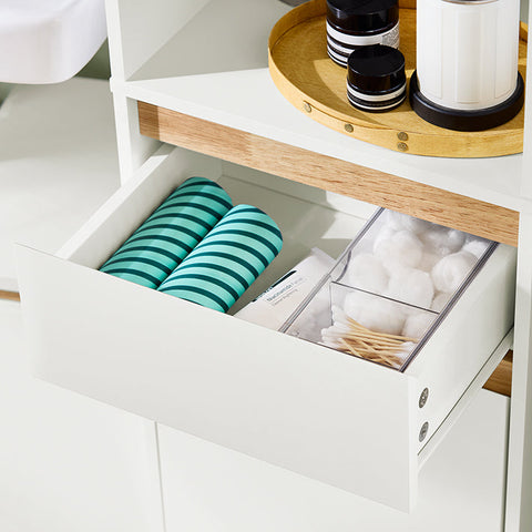 Rootz Tall Bathroom Cabinet - Storage Organizer - Bathroom Shelf - Adjustable Shelves - Anti-Tip Design - MDF & Rubber Wood - 35cm x 170cm x 33cm