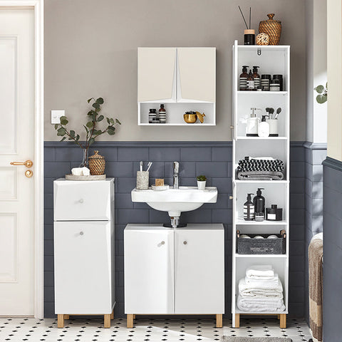 Rootz Tall Bathroom Cabinet - Storage Organizer - Bathroom Shelf - Adjustable Shelves - Anti-Tip Design - MDF Construction - 34cm x 170.5cm x 30cm