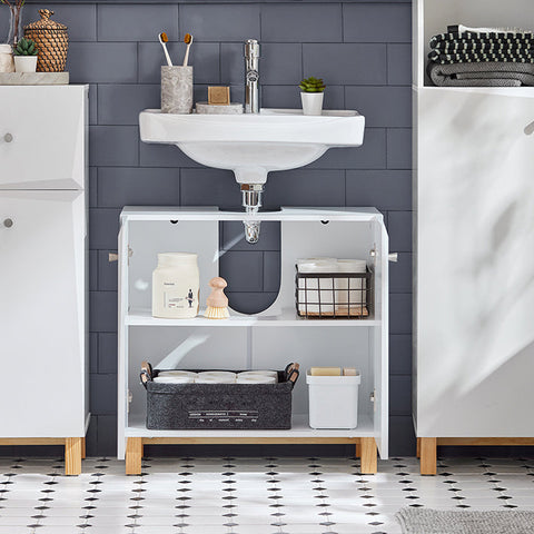 Rootz Sink Base Cabinet - Bathroom Cabinet - Under Sink Storage - Adjustable Shelf - Anti-Tip Safety - MDF Construction - 60cm x 60cm x 30cm