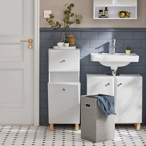 Rootz Laundry Cupboard with Laundry Bag - Laundry Collector - Laundry Basket - MDF Construction - Anti-Tip Safety Feature - Easy Assembly - 34cm x 90cm x 30cm