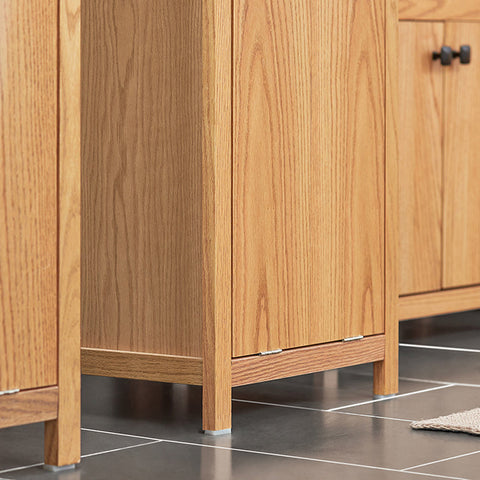 Rootz Narrow Bathroom Cabinet with Laundry Bag - Tall Storage Unit - Bathroom Shelf - Nature Finish - Ample Storage - Anti-Tip Safety Feature - Easy Assembly - 40cm x 172cm x 35cm