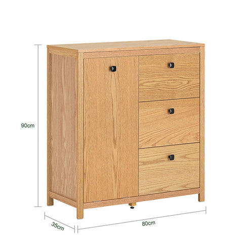 Rootz Laundry Cupboard with Fold-Out Laundry Bag - Bathroom Cabinet - Laundry Basket - Moisture-Resistant Foot Pads - Three Storage Drawers - Flexible Sorting - 80cm x 90cm x 35cm