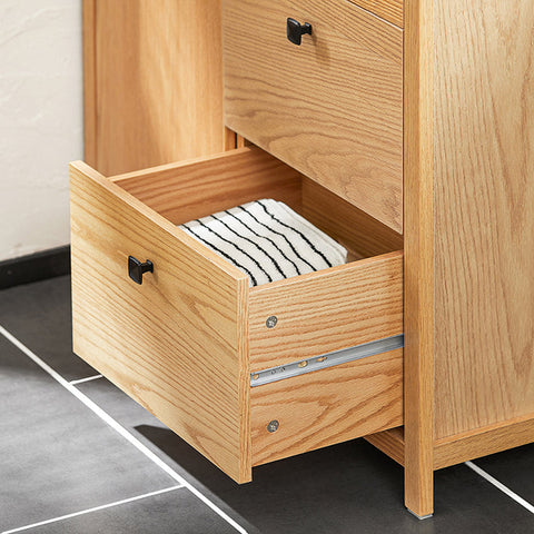 Rootz Laundry Cupboard with Fold-Out Laundry Bag - Bathroom Cabinet - Laundry Basket - Moisture-Resistant Foot Pads - Three Storage Drawers - Flexible Sorting - 80cm x 90cm x 35cm