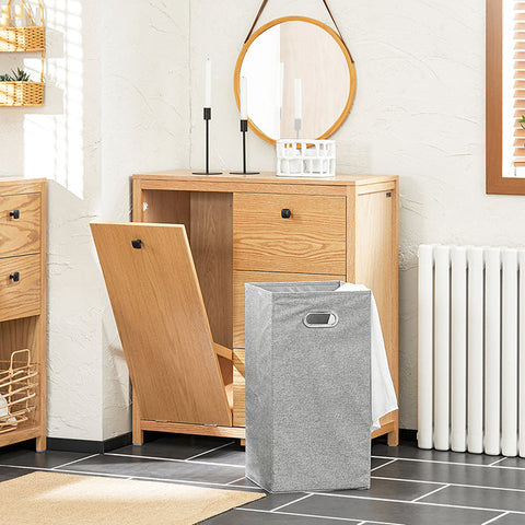 Rootz Laundry Cupboard with Fold-Out Laundry Bag - Bathroom Cabinet - Laundry Basket - Moisture-Resistant Foot Pads - Three Storage Drawers - Flexible Sorting - 80cm x 90cm x 35cm