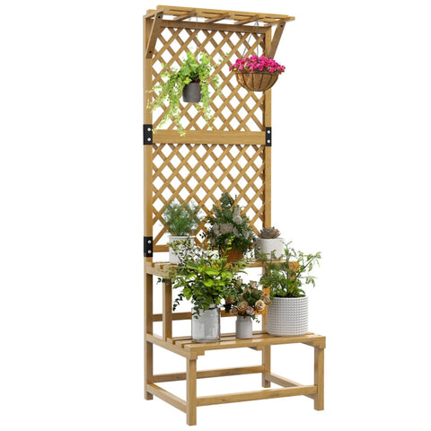 Rootz Two-Tier Plant Stand - Garden Shelf - Flower Display - Fir Wood - 60W x 50D x 166H cm