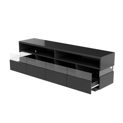 Rootz High Gloss TV Cabinet - Media Stand - Entertainment Unit - LED Lighting - 173.5L x 55W x 38H cm