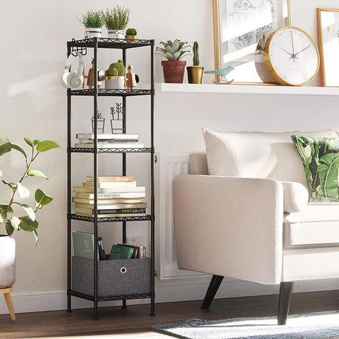 Rootz Metal Storage Shelf - Standing Rack - Black Organizer - Space-Saving Design - 30x30x123.5cm