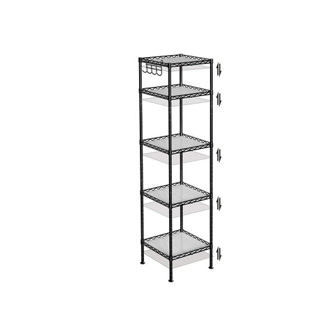 Rootz Metal Storage Shelf - Standing Rack - Black Organizer - Space-Saving Design - 30x30x123.5cm