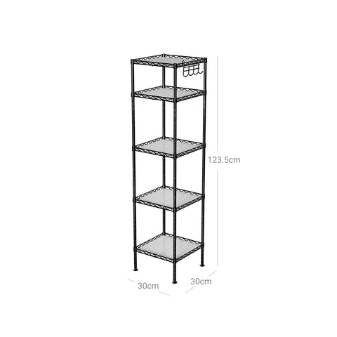 Rootz Metal Storage Shelf - Standing Rack - Black Organizer - Space-Saving Design - 30x30x123.5cm