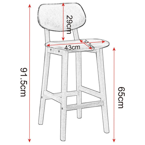 Rootz Scandinavian Style 2 Bar Stools - Modern Counter Stools - Wood Grain - Faux Leather - 91.5cm x 43cm x 37.5cm