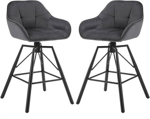 Rootz Velvet Bar Stool Set - Kitchen Stool - 360° Rotating - High Comfort - Ergonomic Design - Metal Construction - 51cm x 94.5cm x 53cm