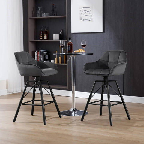 Rootz Velvet Bar Stool Set - Kitchen Stool - 360° Rotating - High Comfort - Ergonomic Design - Metal Construction - 51cm x 94.5cm x 53cm