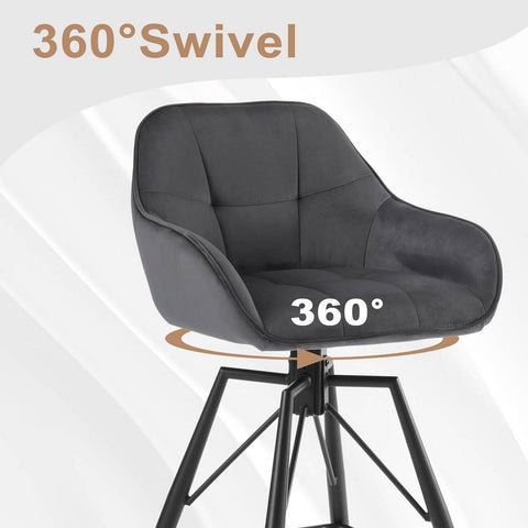 Rootz Velvet Bar Stools - Rotating Seat - High Comfort - Ergonomic Design - Stable Metal Construction - 51cm x 94.5cm x 53cm - Set of 4