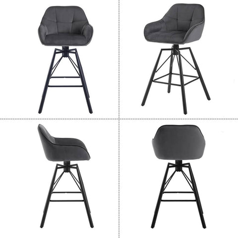Rootz Velvet Bar Stools - Rotating Seat - High Comfort - Ergonomic Design - Stable Metal Construction - 51cm x 94.5cm x 53cm - Set of 4
