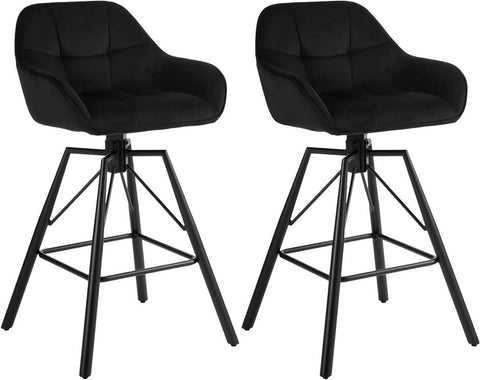 Rootz Velvet Bar Stools 2-Piece Set - Kitchen Stools - 360° Rotating Chairs - High Comfort - Ergonomic Design - 51cm x 94.5cm x 53cm