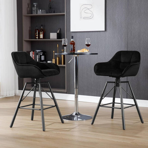 Rootz Velvet Bar Stools 2-Piece Set - Kitchen Stools - 360° Rotating Chairs - High Comfort - Ergonomic Design - 51cm x 94.5cm x 53cm