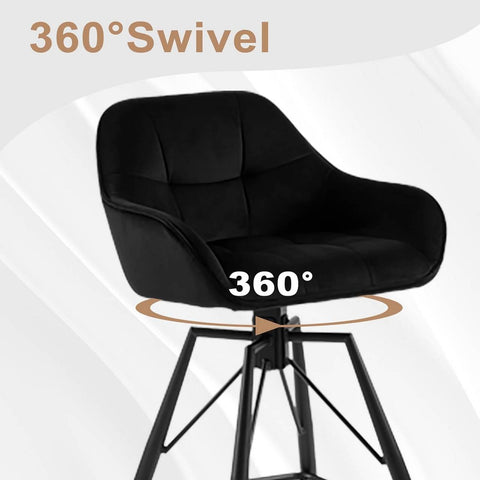 Rootz Velvet Bar Stools 2-Piece Set - Kitchen Stools - 360° Rotating Chairs - High Comfort - Ergonomic Design - 51cm x 94.5cm x 53cm