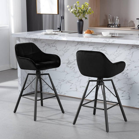 Rootz Velvet Bar Stool Set - Swivel Seat Chairs - High Comfort - Ergonomic Design - 51cm x 94.5cm x 53cm - Cream, Dark Gray, Black